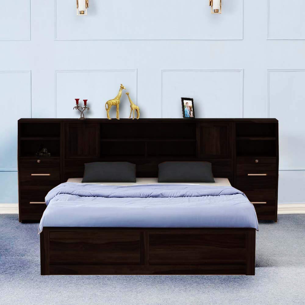 Sheesham Wood Trapez Hydraulic Bed with 2 Bedside