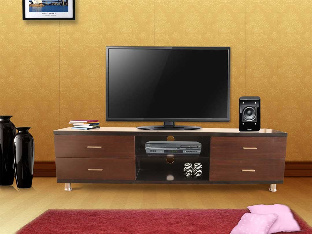 Mango Wood Buen TV Unit with 4 Drawers & Shelf Storage Entertainment Unit Center Console TV Table for Living Room Furniture (Brown)