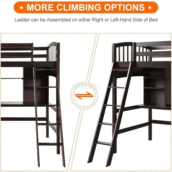 Acelea Twin Loft Mango Wood Bunk Bed with Desk Espresso Finish