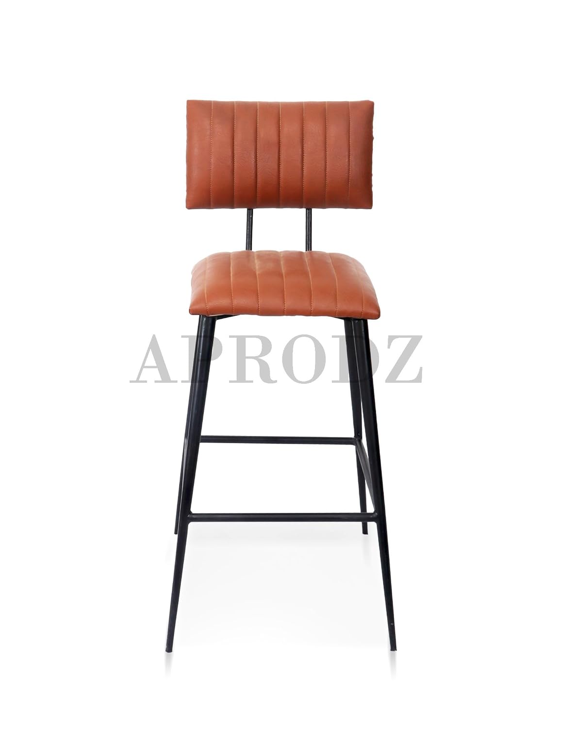 Upholstered Cold Rolled Steel Bar Stool (Brown Fabric + Black Powder Coated) - Set of 2