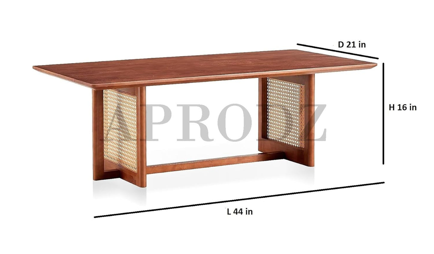 Stylish Imitation Rattan Coffee Table – Rectangular Walnut Wood with Hexagonal Weave Legs for Home & Office