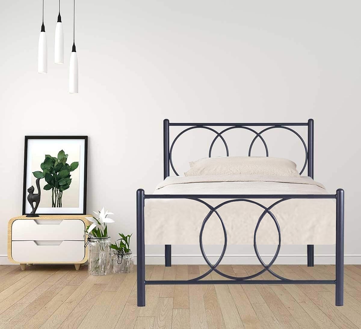Black Powder-Coated Single Metal Bed | Sturdy and Durable Frame | Modern Minimalist Design | Easy Assembly | Ideal for Small Spaces