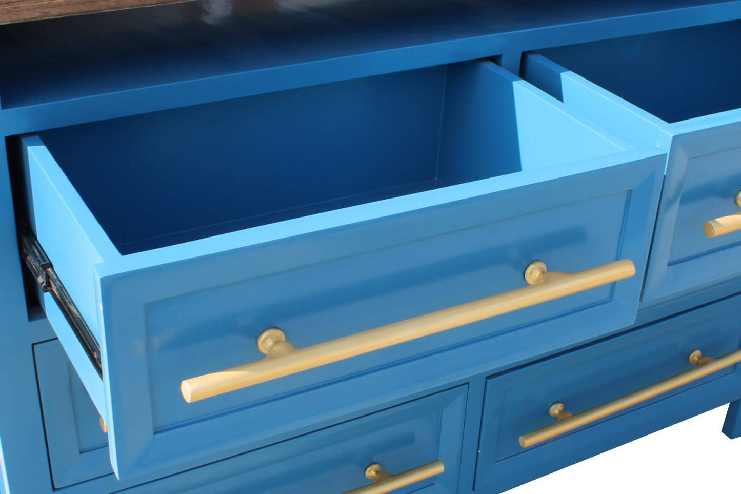 Mango Wood Storage Cabinet Marceio Chest of 6 Drawers Furniture for Living Room | Medium Blue Finish