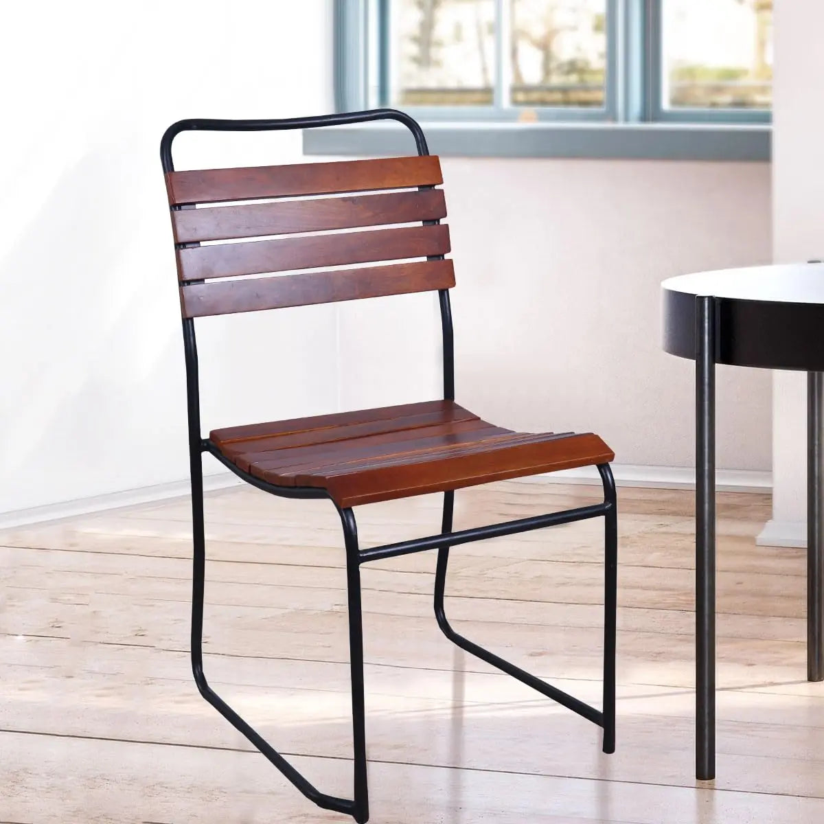 Patti Mango Wood and Metal Dining Outdoor Restaurant Chair Set for Home | Set of 2 Chair | Teak + Black Powdercoated Finish