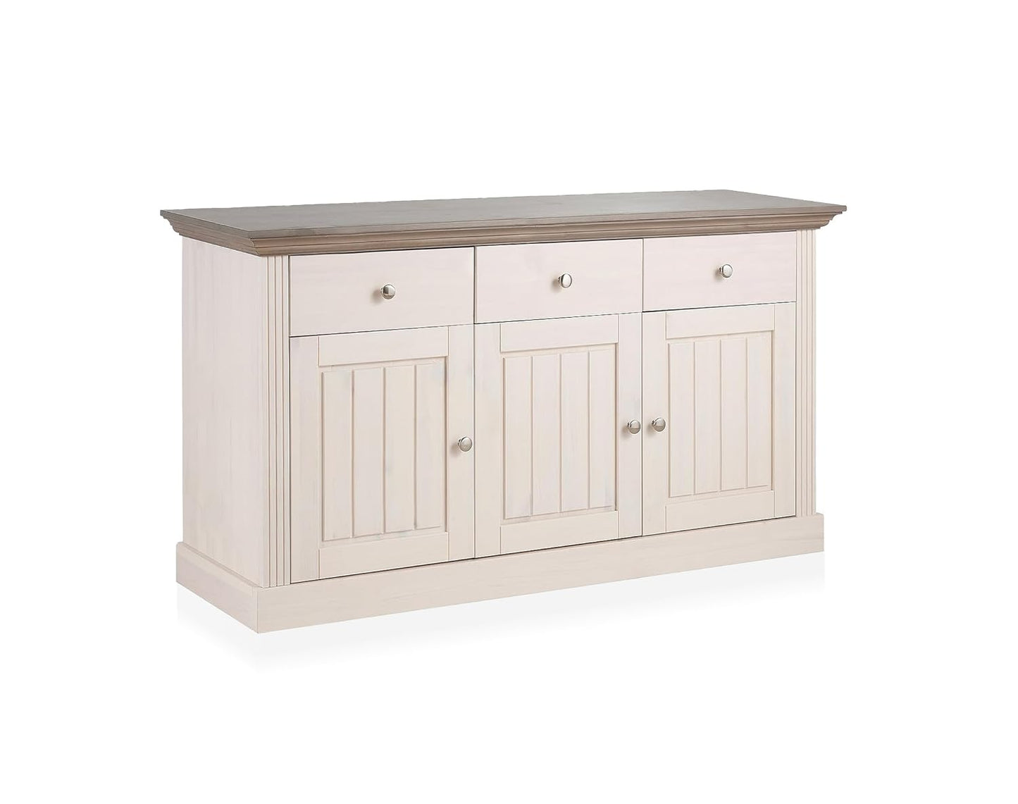 APRODZ Solid Wood Alegre Sideboard 3 Door Storage Cabinet for Living Room | White