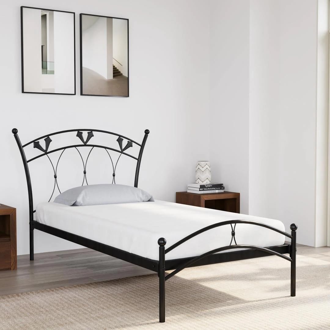 Black Powder-Coated Single Metal Bed | Sturdy and Durable Frame | Modern Minimalist Design | Easy Assembly | Ideal for Small Spaces