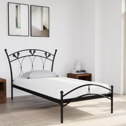 Black Powder-Coated Single Metal Bed | Sturdy and Durable Frame | Modern Minimalist Design | Easy Assembly | Ideal for Small Spaces