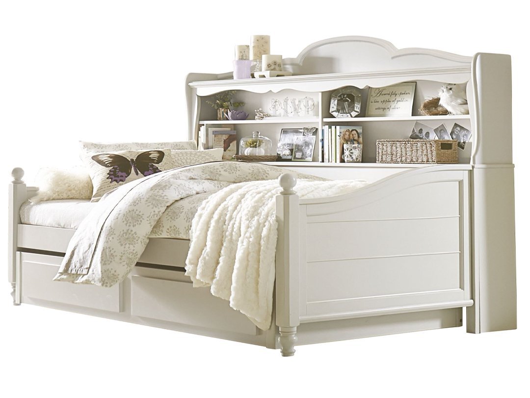 APRODZ Solid Wood Holroyd Daybed with Trundle Bed & with Bookcase on Headboard for Kids Room