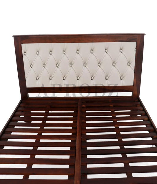 Fluted Upholstered Fabric Queen Size Design Bed Without Storage (sheesham Wood)