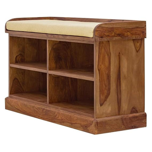 Wooden Multipurpose Cupboard & Shoe Rack – Spacious Storage Cabinet with Seating for Home, Entryway & Living Room (Large, Teak Finish)