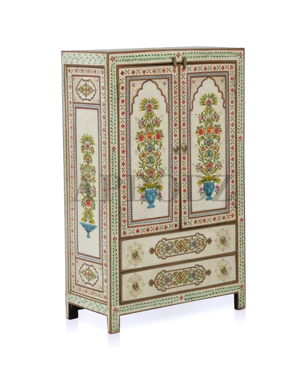 APRODZ Wooden Handpainted Wardrobe Cupboard for Multipurpose Storage Organizer Almirah (Multicolor)