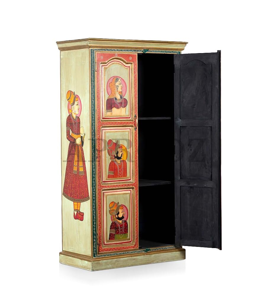 APRODZ Wooden Handpainted Wardrobe Cupboard for Multipurpose Storage Organizer (Multicolor)