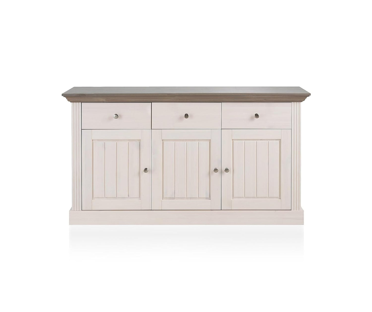 APRODZ Solid Wood Alegre Sideboard 3 Door Storage Cabinet for Living Room | White