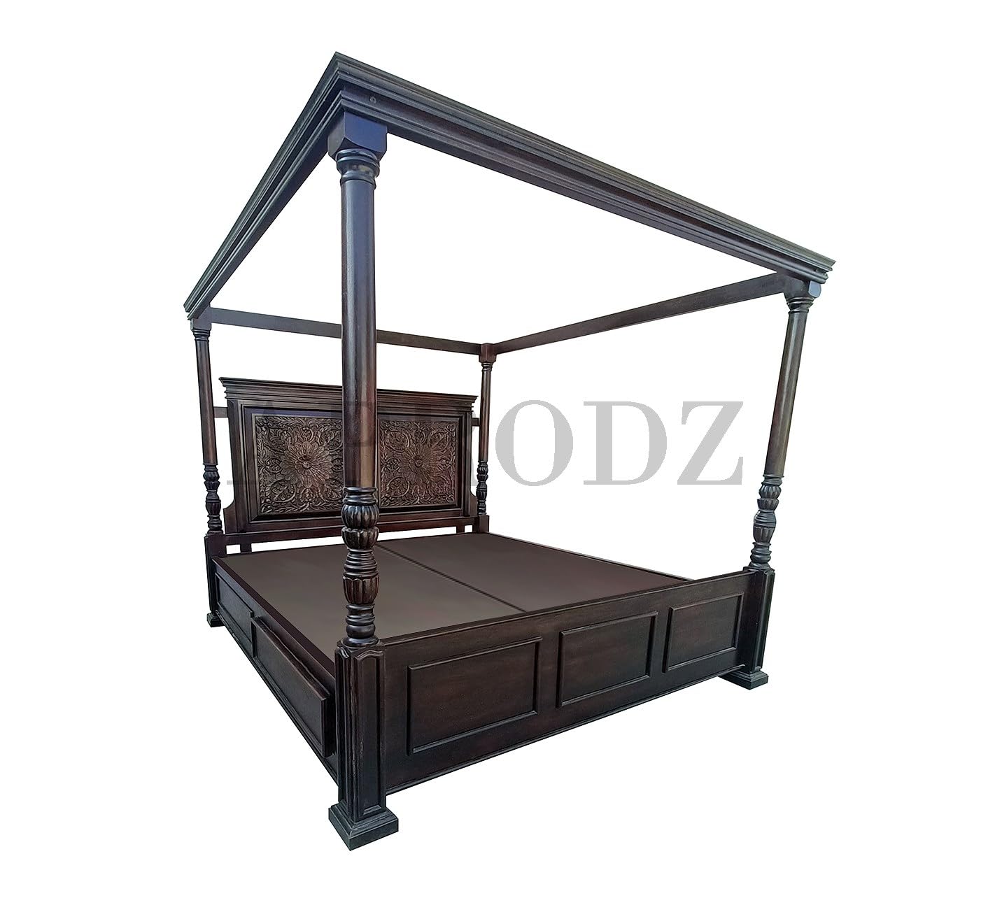 Nihcas Sheesham Wood King Size Four Poster Bed (Dark-Walnut)