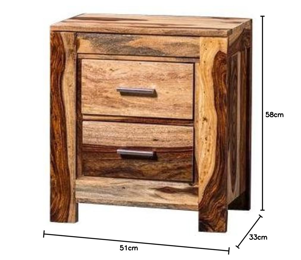 Sheesham Wood Adelphi Bedside Table for Bedroom Living Room with 2 Drawer End Table