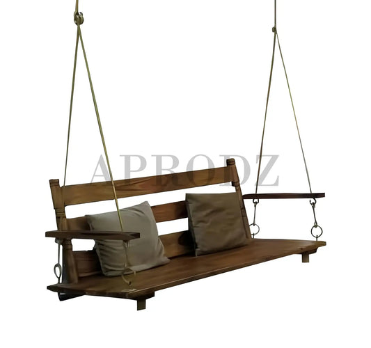 2 Seater Swing Wooden Jhula with Brass Coated Chain for Indoor Outdoor & Balcony | House Swings for Adults (Honey Finish)