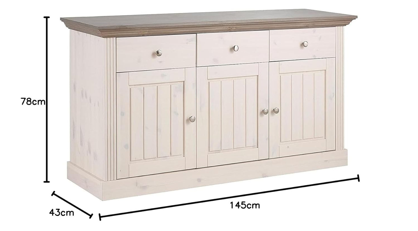 APRODZ Solid Wood Alegre Sideboard 3 Door Storage Cabinet for Living Room | White