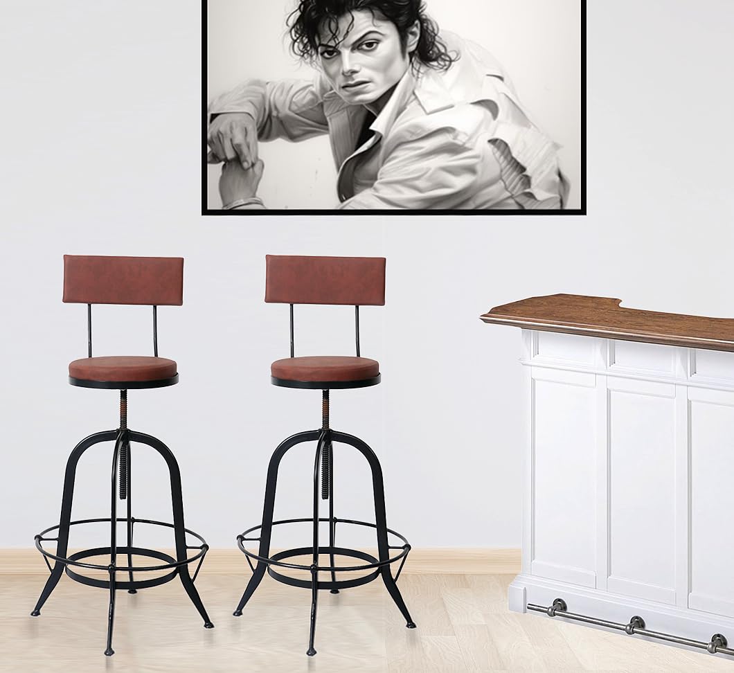 Upholstered Cold Rolled Steel Bar Stool (Brown Fabric + Black Powdercoated) - Set of 2