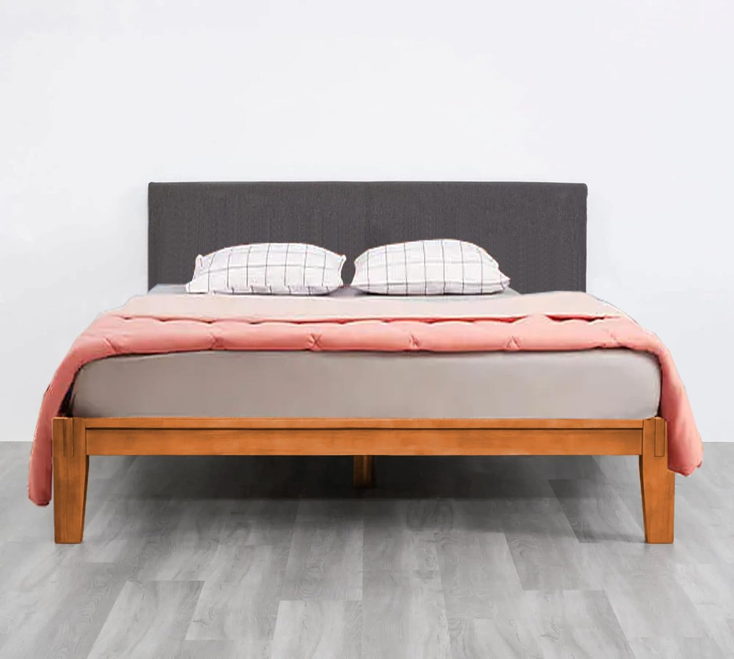 APRODZ Juno Upholstered and Acacia Wood Platform Bed (bd-483-q, Queen)