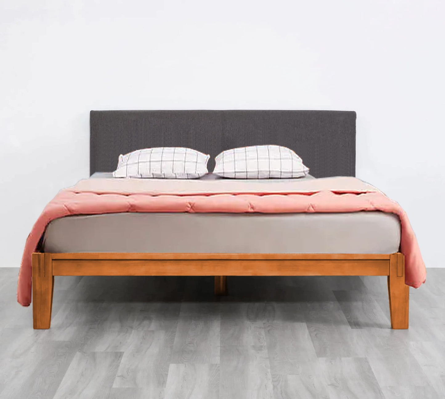 APRODZ Juno Upholstered and Acacia Wood Platform Bed (bd-483-q, Queen)