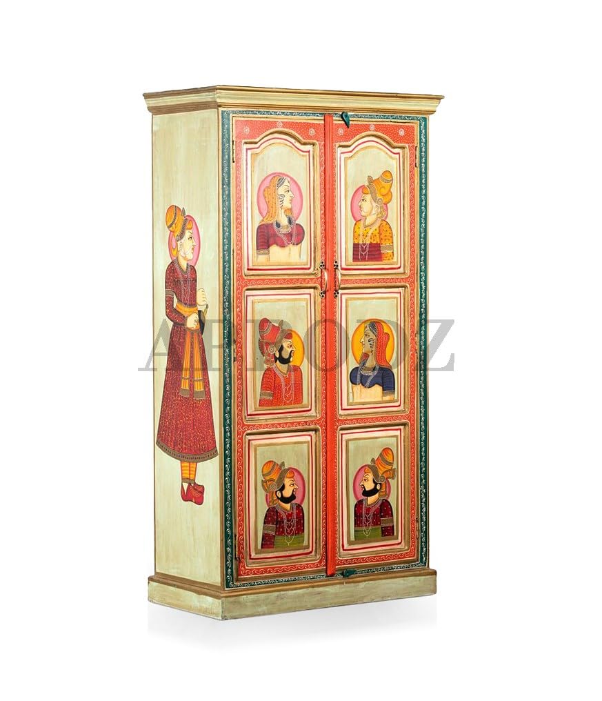 APRODZ Wooden Handpainted Wardrobe Cupboard for Multipurpose Storage Organizer (Multicolor)