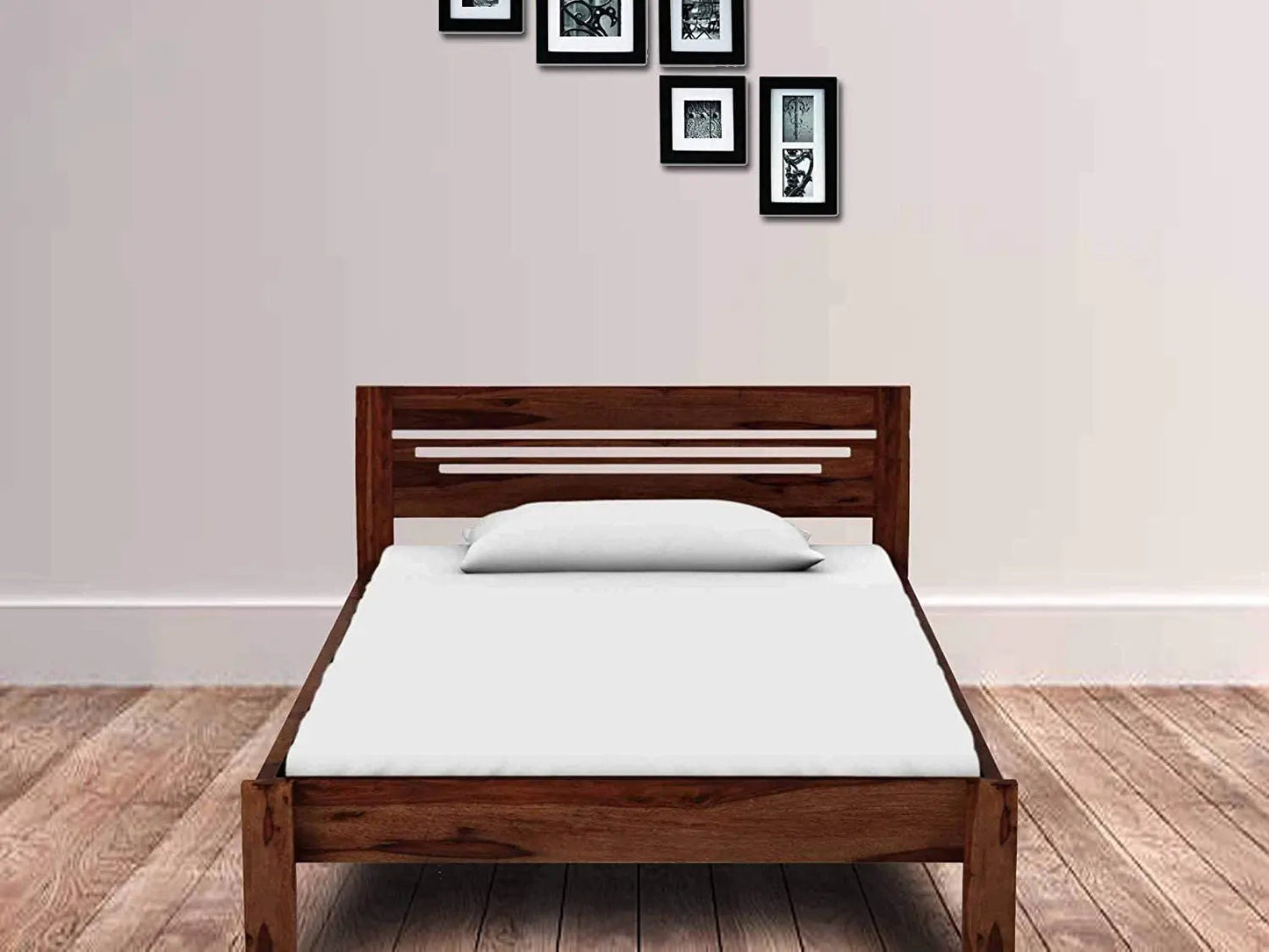 Sheesham Wood Without Storage Frye Single Size Bed for Bedroom Dark Brown Finish