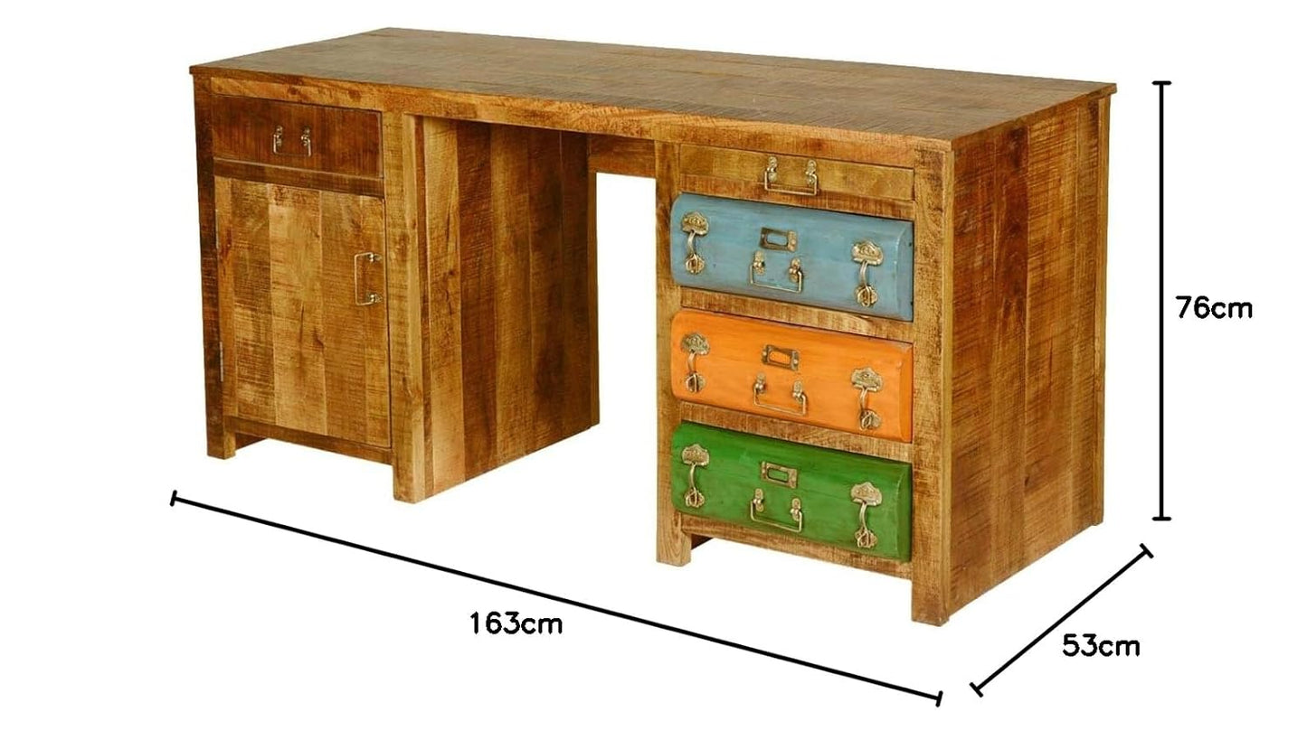 Mango Wood Calio Study Desk Table for Home and Office | Brown + Black Powdercoated Finish