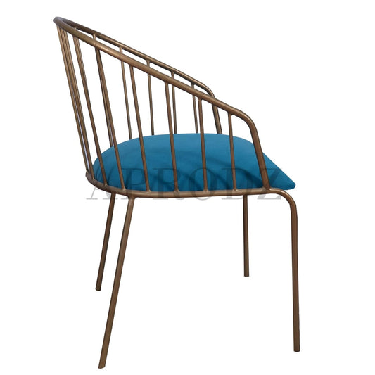 Kampi Upholstered Velvet and Metal Dining Outdoor Restaurant Chair Set for Home | Set of 2 Chair | Light Blue + Gold Powdercoated Finish