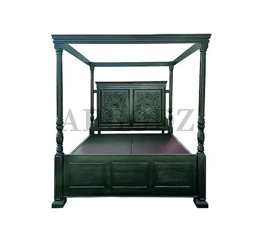 Sheesham wood bed King Size Four Poster Bed (Dark-Walnut)