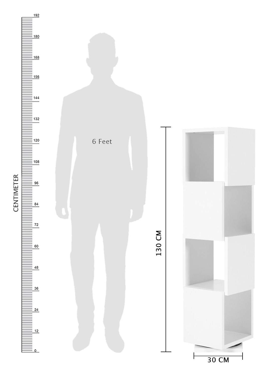 APRODZ Solid Wood Rotato 4 Shelf Cabinet for Home | Wooden Open Shelf | White Finish
