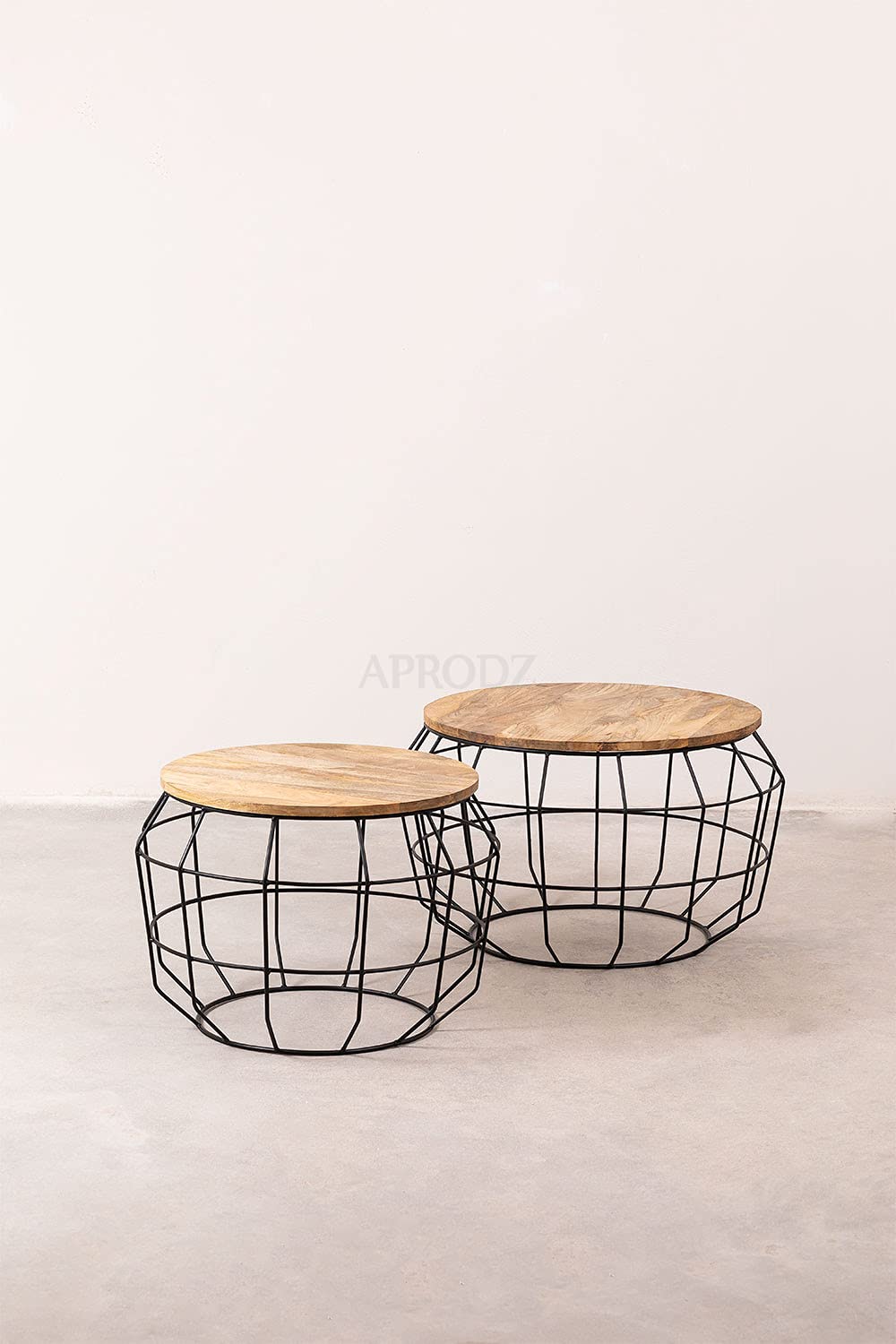 Round Solid Wood Round Top Center Coffee Teapoy Table for Living Room Furniture Portable Tea Table (Mango Wood - Natural + Black Powder Coated)