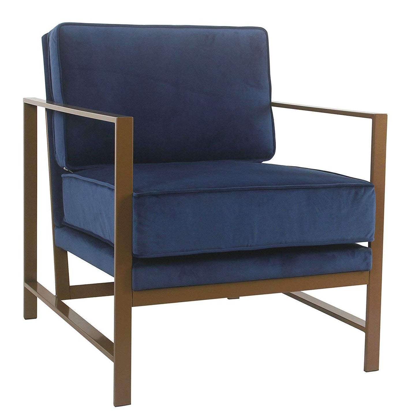 Aprodz Hudson Modern Velvet Accent Chair, Metal Frame, Navy