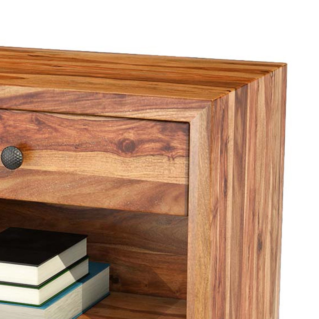 Sheesham Wood Anod One Drewer Selves Bedside Storage Table for Bedroom | Honey Finish