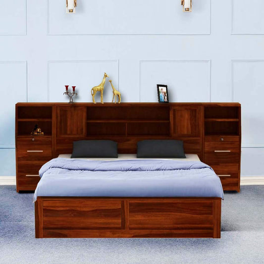 Sheesham Wood Trapez Hydraulic Bed with 2 Bedside