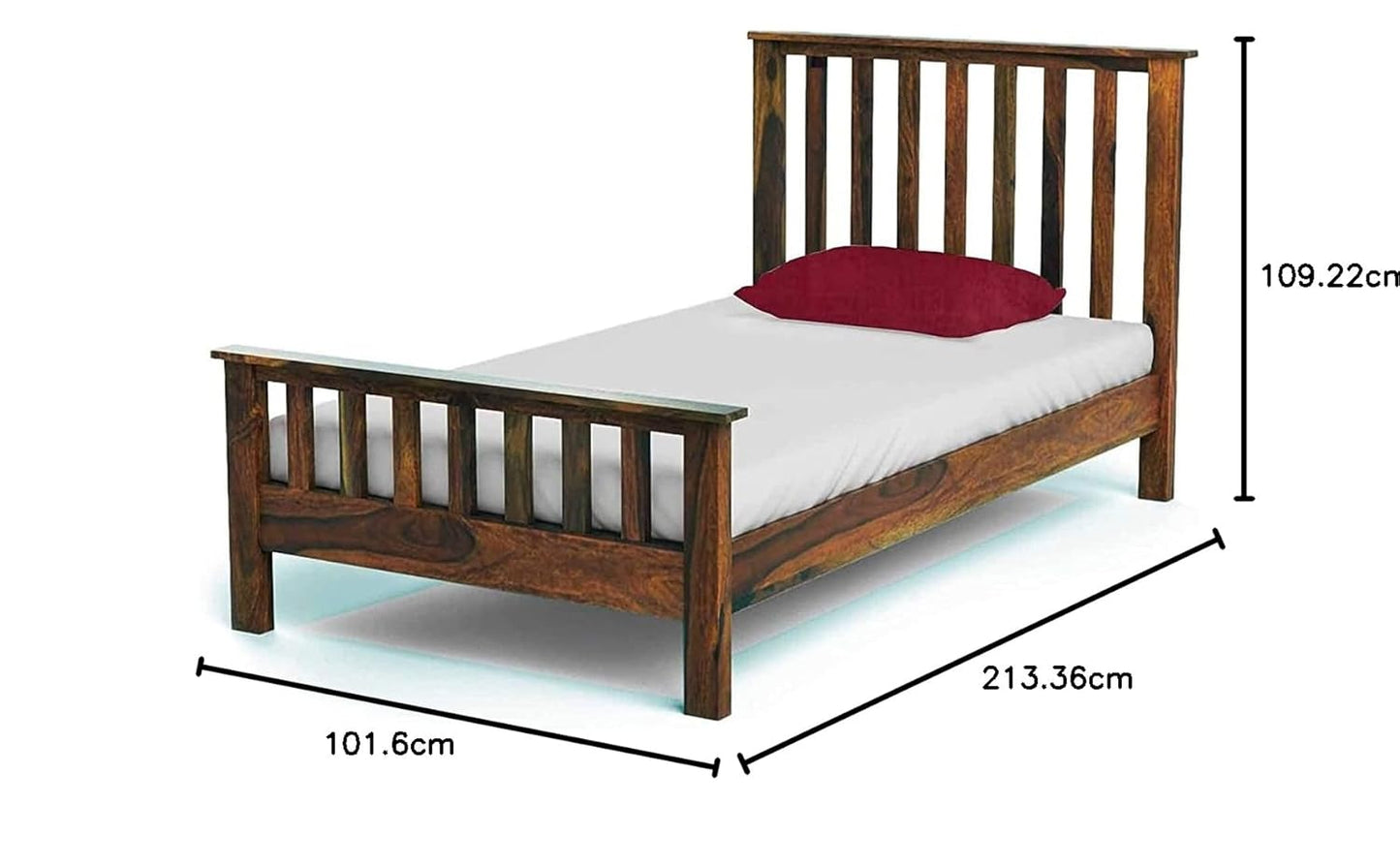 Sheesham Wood Without Storage Single Size Yvonn Bed for Bedroom Stylish | Natural Finish