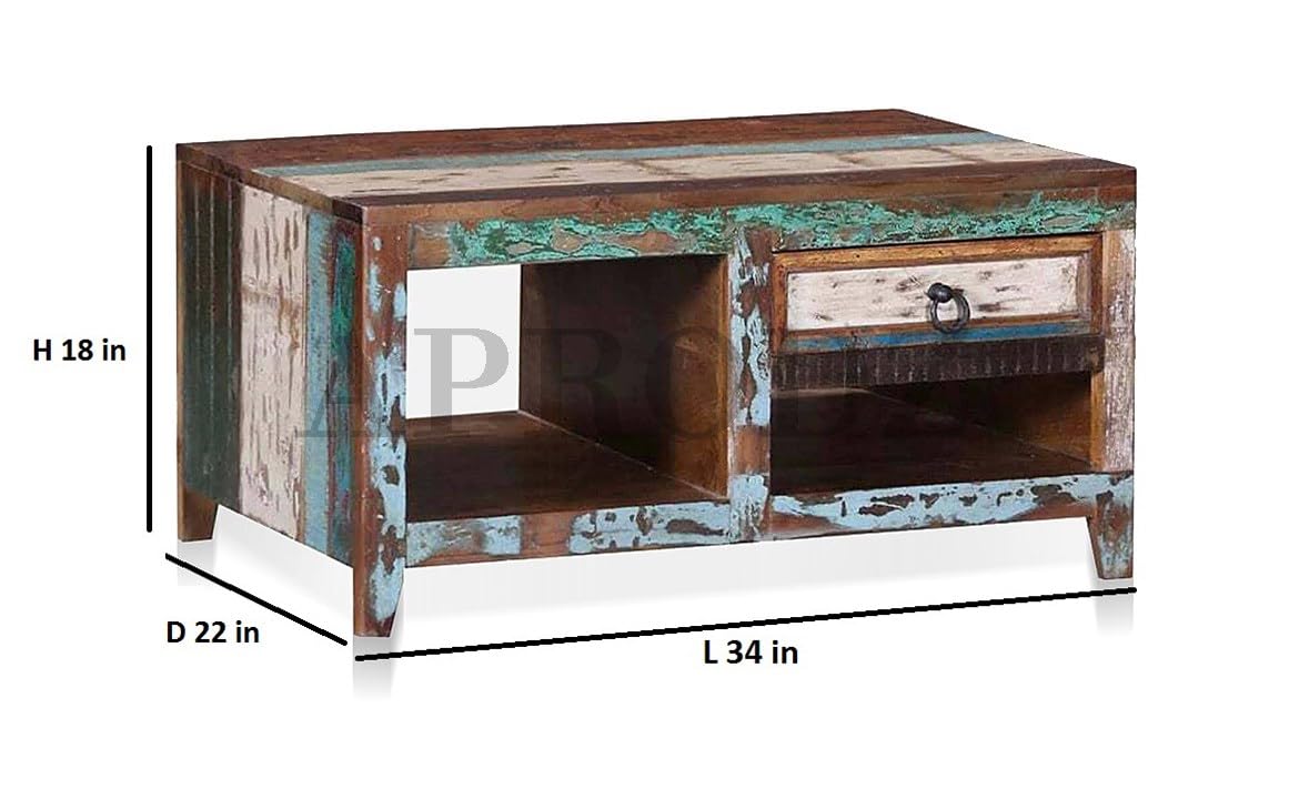 DeStress Solid Sheesham Wood Coffee Table | Versatile Center Table for Living Room, Bedroom, Hall & Home with Distress Finish