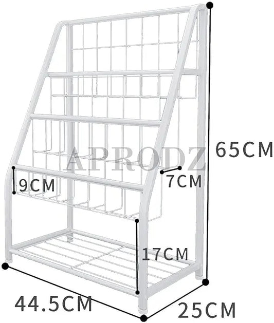 Children's Three Storey Metal Floor to Ceiling Picture Book Rack, Newspaper Rack Light Pink Powderccoated