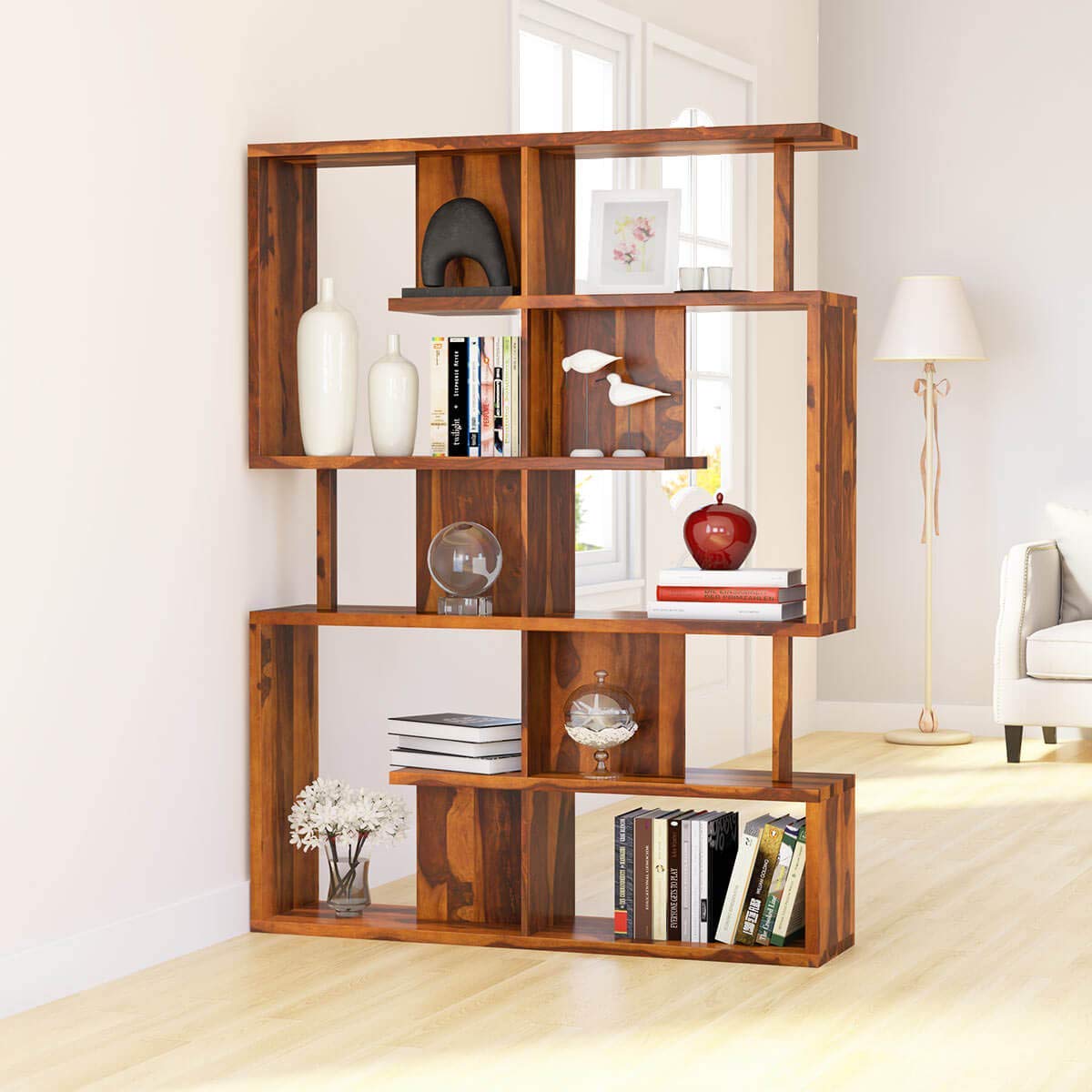 Nicole Sheesham Wood Cube Home Office Bookcase