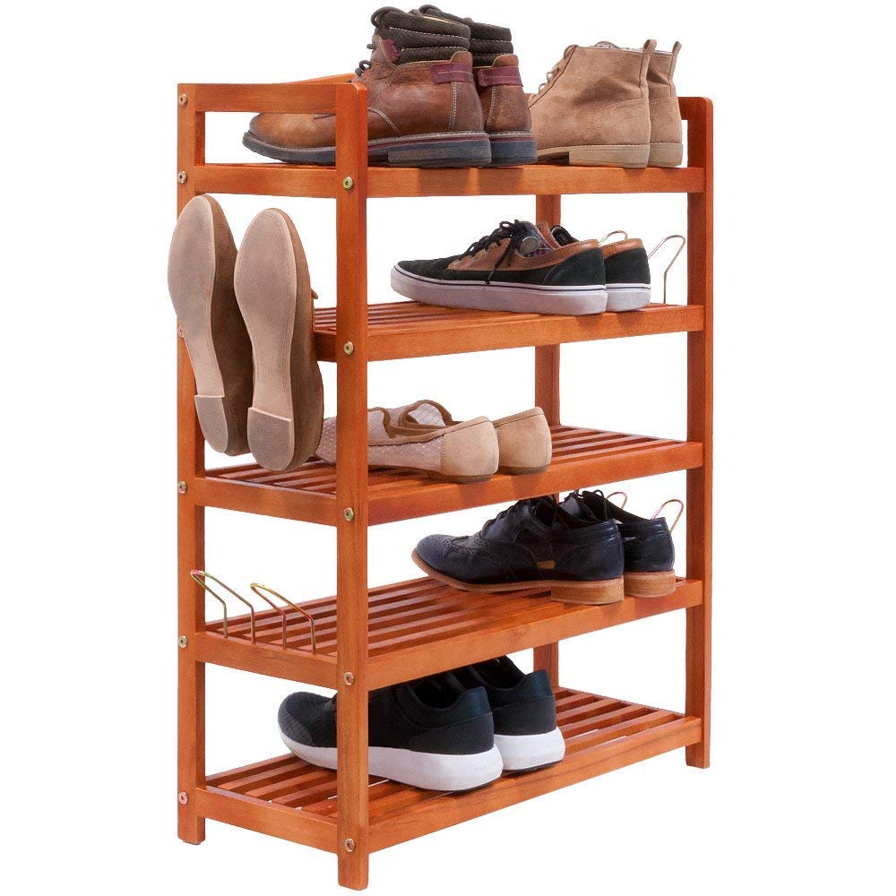 Wooden Shoe Rack 5 Tier Storage Cabinet Wood Shelf for Hallway Large Furniture Organiser Unit Brown Cupboard Racks