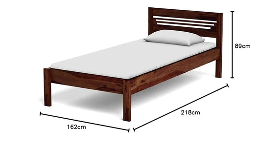 Sheesham Wood Without Storage Frye Single Size Bed for Bedroom Dark Brown Finish