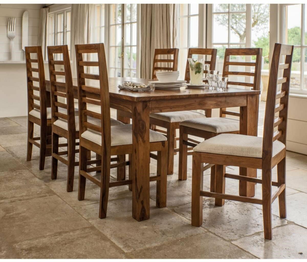 Sheesham Wood Manila 8 Seater Dining Table Set for Home | Dining Furniture | Brown Finish
