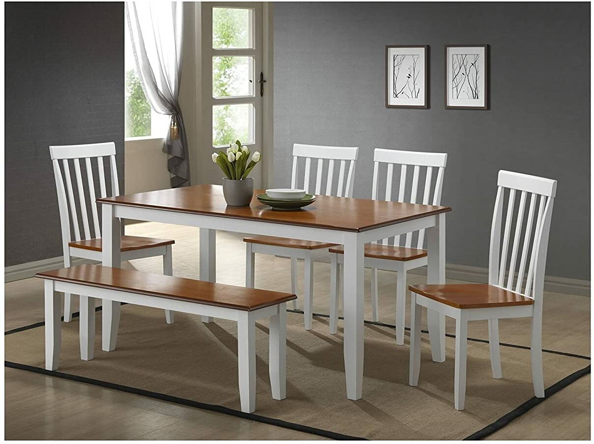 Solid Wood Tiffany 6 Seater Dining Table Set for for Home Dining Room Furniture (Brown & White Finish)