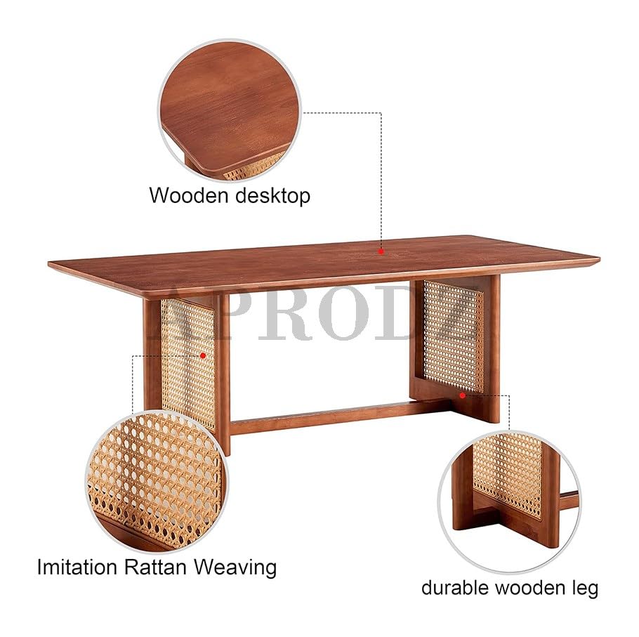 Stylish Imitation Rattan Coffee Table – Rectangular Walnut Wood with Hexagonal Weave Legs for Home & Office