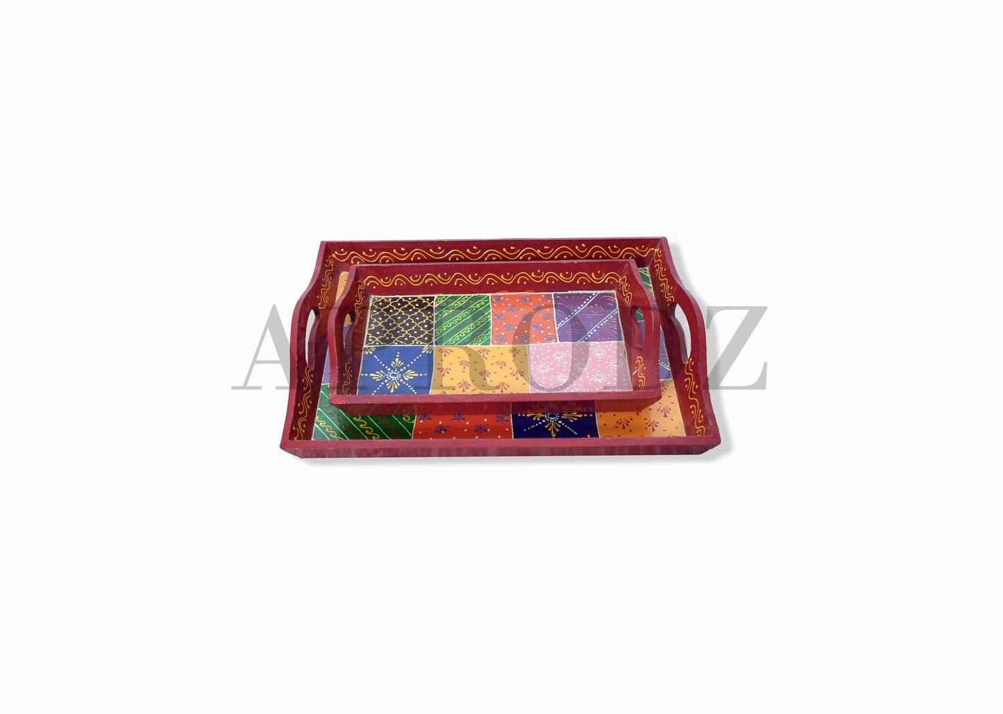 Aprodz Wooden Serving Trays Set of 2 by Aprodz - Stylish and Functional Serving Tray Set (Multicolor)