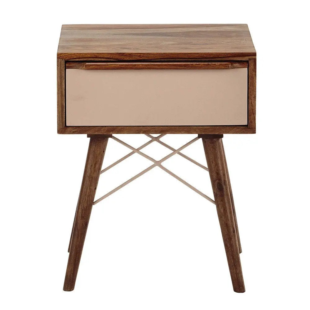 Sheesham Wood Huacho One Drawer Selves Bedside Storage Table for Bedroom | Brown Finish