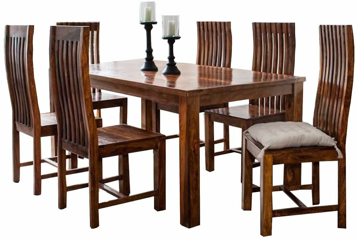 APRODZ Sheesham Wood Epso 6 Seater Dining Table Set for Home | Dining Furniture | Brown Finish