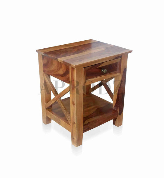 Solid Sheesham Wood Bedside Storage Table for Bedroom | Honey Finish