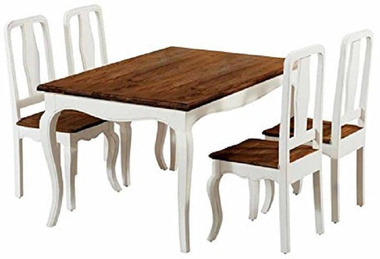 APRODZ Sheesham Wood Vaughan 4 Seater Dining Table Set for Home Living Room | Dining Furniture | White and Brown