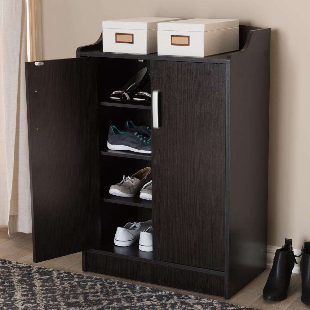 APRODZ Mango Wood Daviso Shoe Cabinet for Home | Shoe Rack Organiser | Brown Finish