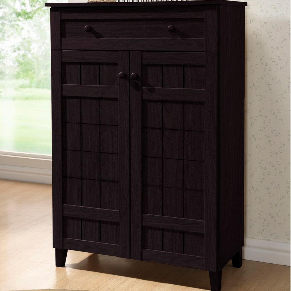 APRODZ Mango Wood Calho Shoe Cabinet for Home | Shoe Rack Organiser | Walnut Finish